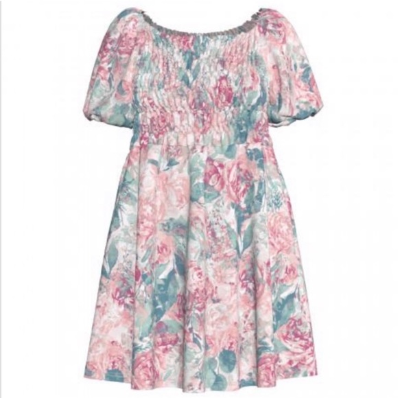 NWT LuLaRoe Alina Floral Smocked Puff Sleeve Nap Dress w Pockets | Pink Pastel - Picture 3 of 14